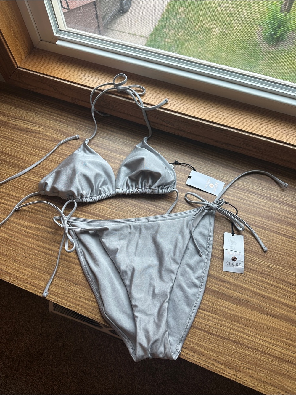 Brand New with tag Silver Gray Shiny Triangle Bikini